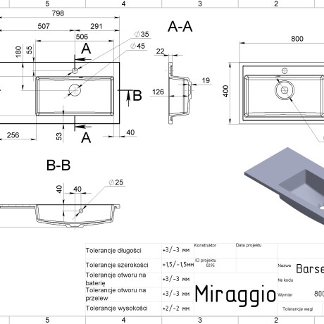 Wastafel BARCELONA 800 R #5
