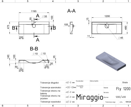Wastafel FLY 1200 MATT