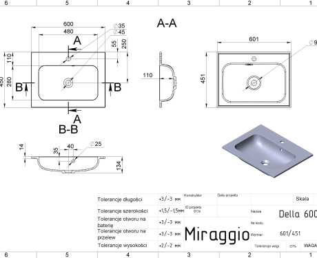 Wastafel DELLA 600 MIRASOFT