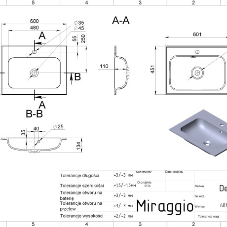 Wastafel DELLA 600 MIRASOFT #1