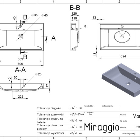 Wastafel VARNA 700 MIRASOFT #1
