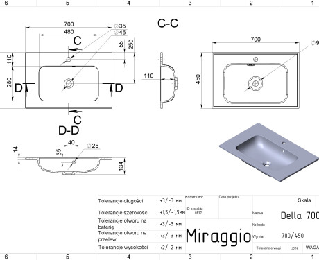 Wastafel DELLA 700 MIRASOFT