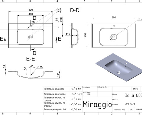 Wastafel DELLA 800 MIRASOFT