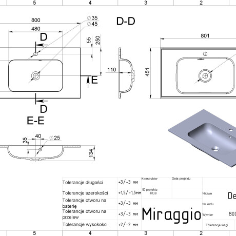 Wastafel DELLA 800 MIRASOFT #1