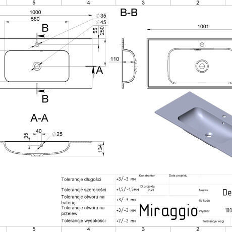 Wastafel DELLA 1000 MIRASOFT #1
