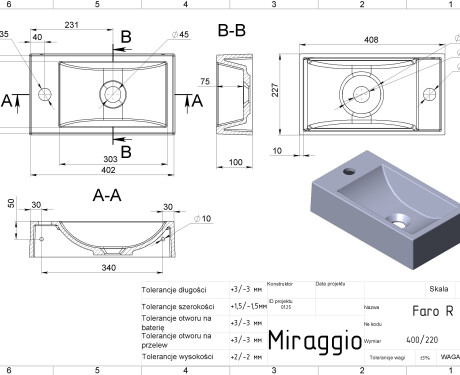 Wastafel FARO R MIRASOFT