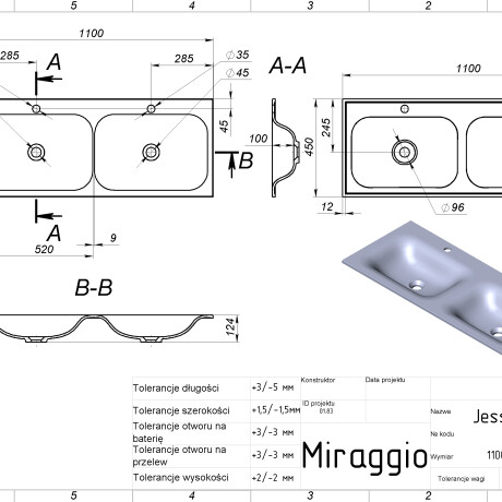 Wastafel JESSEL 1200-2 MIRASOFT #1