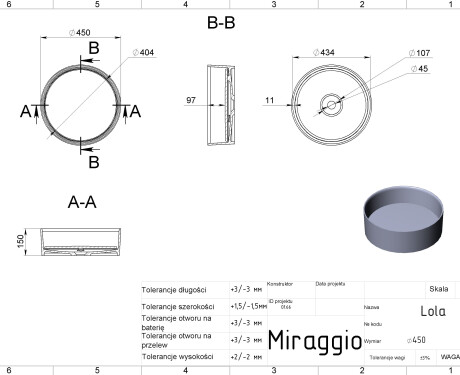 Wastafel LOLA MIRASOFT