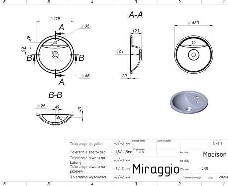 Wastafel MADISON MIRASOFT