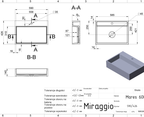 MARES 600 MIRASOFT wastafel