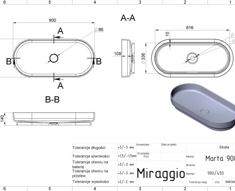 Wastafel MARTA 900 MIRASOFT