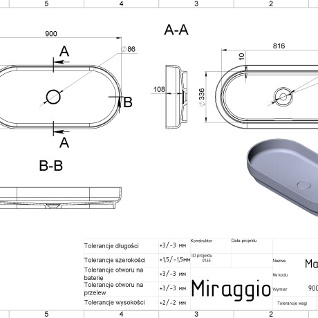 Wastafel MARTA 900 MIRASOFT #1