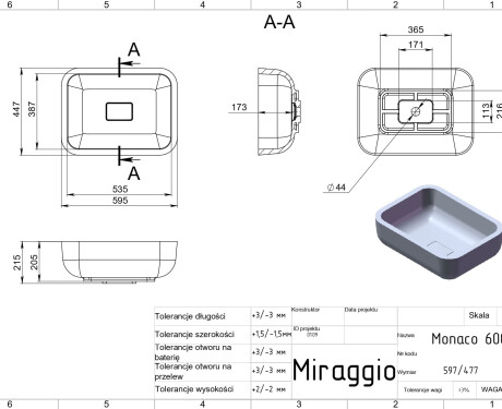 Wastafel MONACO MIRASOFT
