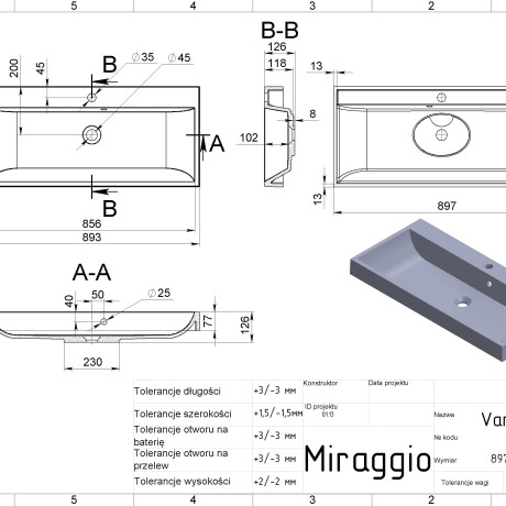 Wastafel VARNA 900 MIRASOFT #1