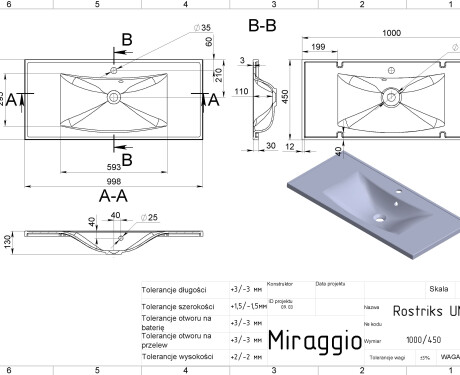 Wastafel ROSTRIKS UNO MATT