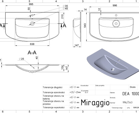 Wastafel DEA 1000 MIRASOFT
