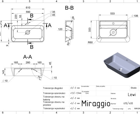 Wastafel LEWI MATT