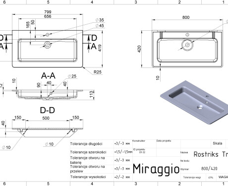 Wastafel ROSTRIKS TRES MATT