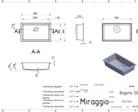Wastafel BOGOTA 505 MIRASOFT