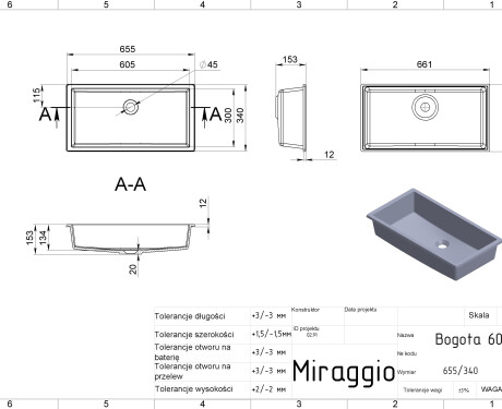 Wastafel BOGOTA 605 MIRASOFT