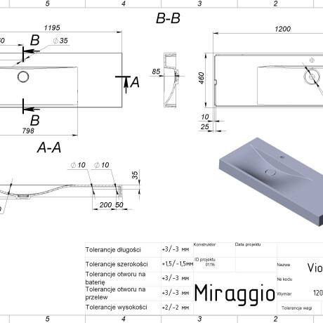 Wastafel VIOLA 1200 L #5