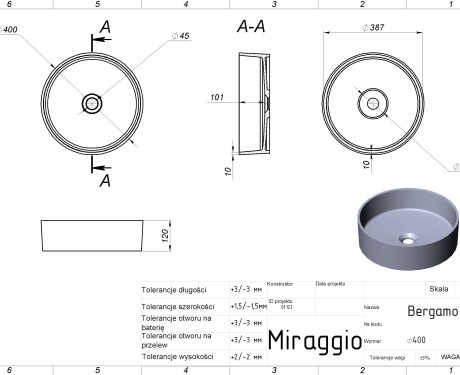 Wastafel BERGAMO MIRASOFT