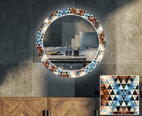 Ronde decoratieve spiegel met led-verlichting voor in de woonkamer - Color Triangles #1