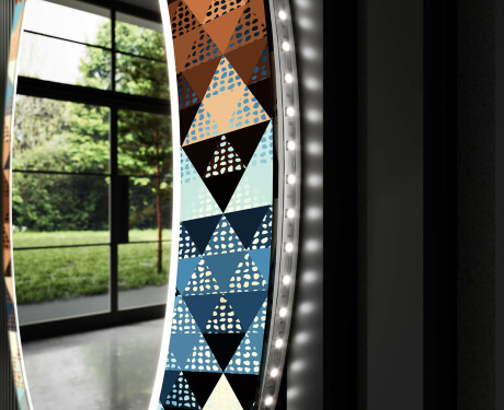 Ronde decoratieve spiegel met led-verlichting voor in de woonkamer - Color Triangles #11