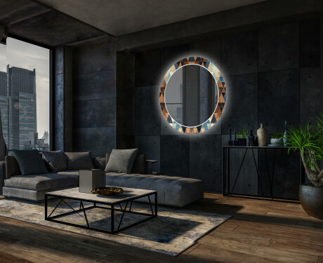 Ronde decoratieve spiegel met led-verlichting voor in de woonkamer - Color Triangles #12
