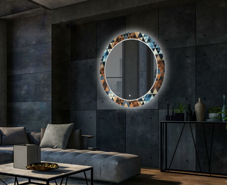 Ronde decoratieve spiegel met led-verlichting voor in de woonkamer - Color Triangles #2