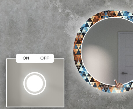 Ronde decoratieve spiegel met led-verlichting voor in de woonkamer - Color Triangles #4