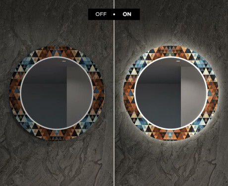 Ronde decoratieve spiegel met led-verlichting voor in de woonkamer - Color Triangles #7