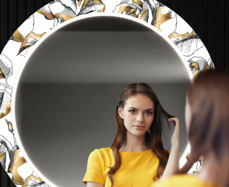 Rond verlichte decoratieve spiegel led voor de gang - Golden Flowers #12