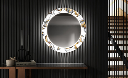 Rond verlichte decoratieve spiegel led voor de gang - Golden Flowers