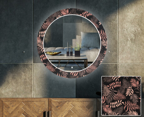 Ronde decoratieve spiegel met led-verlichting voor in de woonkamer - Jungle