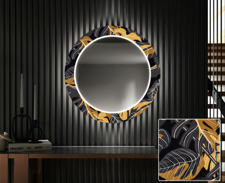 Rond verlichte decoratieve spiegel led voor de gang - Autumn Jungle
