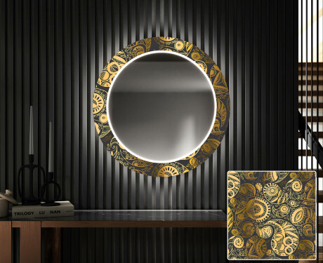 Rond verlichte decoratieve spiegel led voor de gang - Ancient Pattern #1