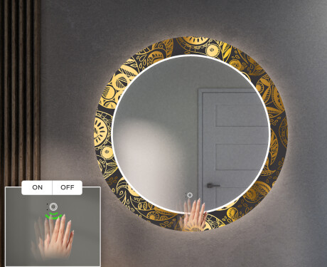 Rond verlichte decoratieve spiegel led voor de gang - Ancient Pattern #5