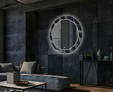 Ronde decoratieve spiegel met led-verlichting voor in de woonkamer - Dark Wave #2