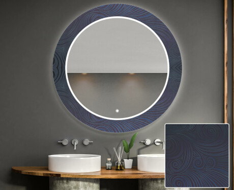 Ronde decoratieve spiegel met led-verlichting voor op de badkamer - Blue Drawing #1