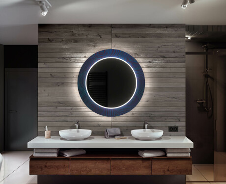Ronde decoratieve spiegel met led-verlichting voor op de badkamer - Blue Drawing #12