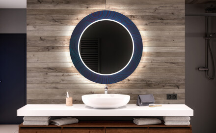 Ronde decoratieve spiegel met led-verlichting voor op de badkamer - Blue Drawing