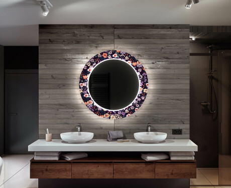 Ronde decoratieve spiegel met led-verlichting voor op de badkamer - Elegant Flowers #12