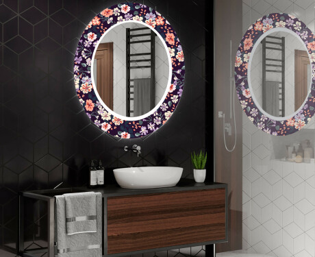 Ronde decoratieve spiegel met led-verlichting voor op de badkamer - Elegant Flowers #2