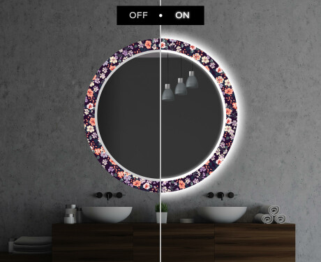 Ronde decoratieve spiegel met led-verlichting voor op de badkamer - Elegant Flowers #7