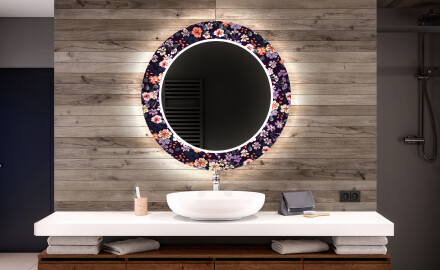 Ronde decoratieve spiegel met led-verlichting voor op de badkamer - Elegant Flowers