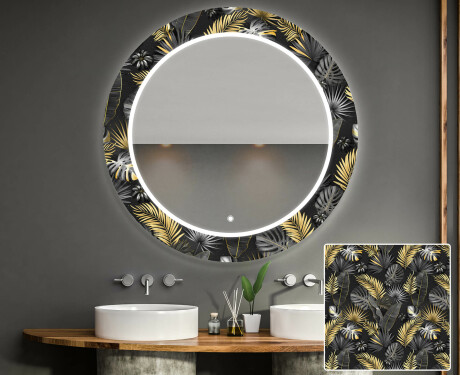 Ronde decoratieve spiegel met led-verlichting voor op de badkamer - Goldy Palm #1