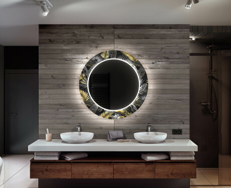 Ronde decoratieve spiegel met led-verlichting voor op de badkamer - Goldy Palm #12