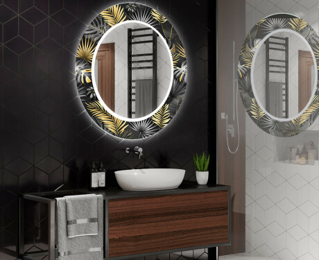 Ronde decoratieve spiegel met led-verlichting voor op de badkamer - Goldy Palm #2