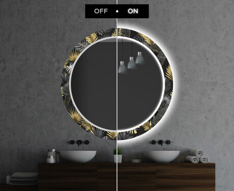 Ronde decoratieve spiegel met led-verlichting voor op de badkamer - Goldy Palm #7